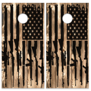 Burnt Wood Flag With Guns