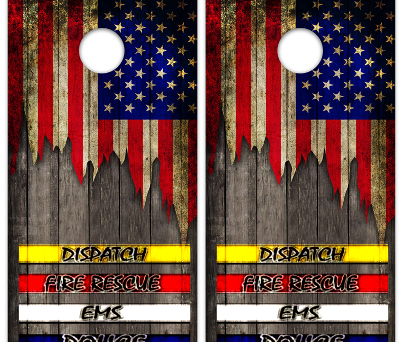 Police Fire EMS Wooden Flag