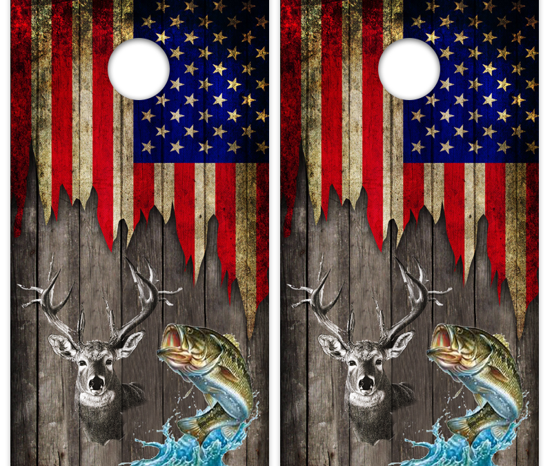 Wooden Flag Deer Fish